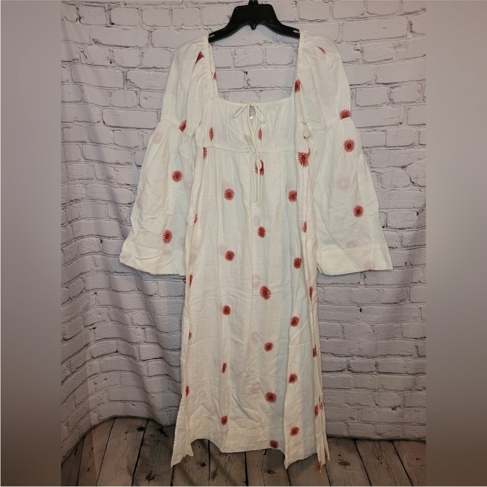 Free People Emory White Maxi Dress with Red Floral Accents - S NWOT - Picture 5 of 11